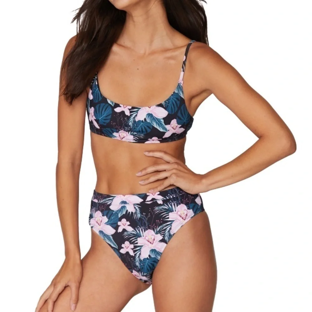 NWT Spiritual Gangster Pink Irises Floral High Waisted Bikini Set XS